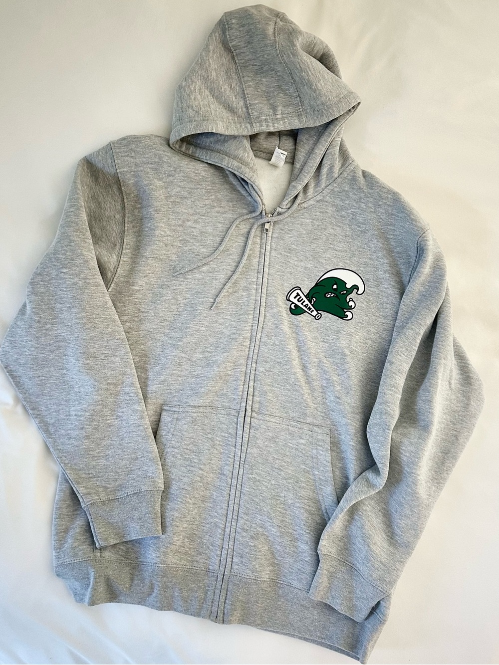 Tulane Zip-Up Grey Hoodie with Green Wave Logo Size Large Brand New